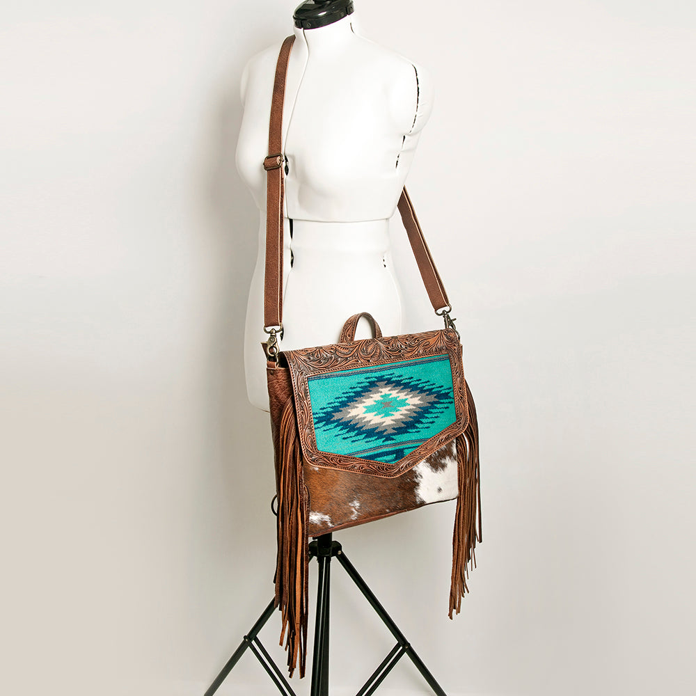 American Darling Messenger Hand Tooled Saddle Blanket Hair On Genuine Leather Western Women Bag Handbag Purse | Cute