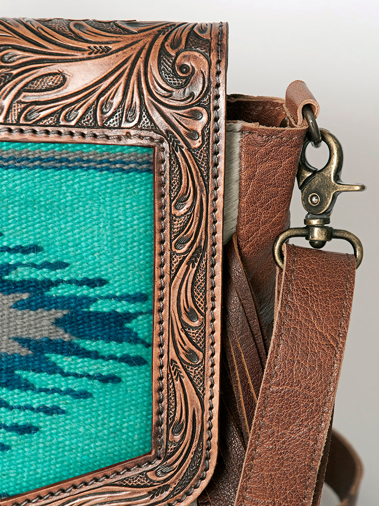 American Darling Messenger Hand Tooled Saddle Blanket Hair On Genuine Leather Western Women Bag Handbag Purse | Cute