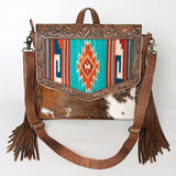 American Darling Messenger Hand Tooled Saddle Blanket Hair On Genuine Leather Western Women Bag Handbag Purse | Cute
