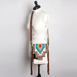 American Darling Cross Body Hand Tooled Saddle Blanket Hair On Genuine Leather Western Women Bag Handbag Purse Crossbody Cute