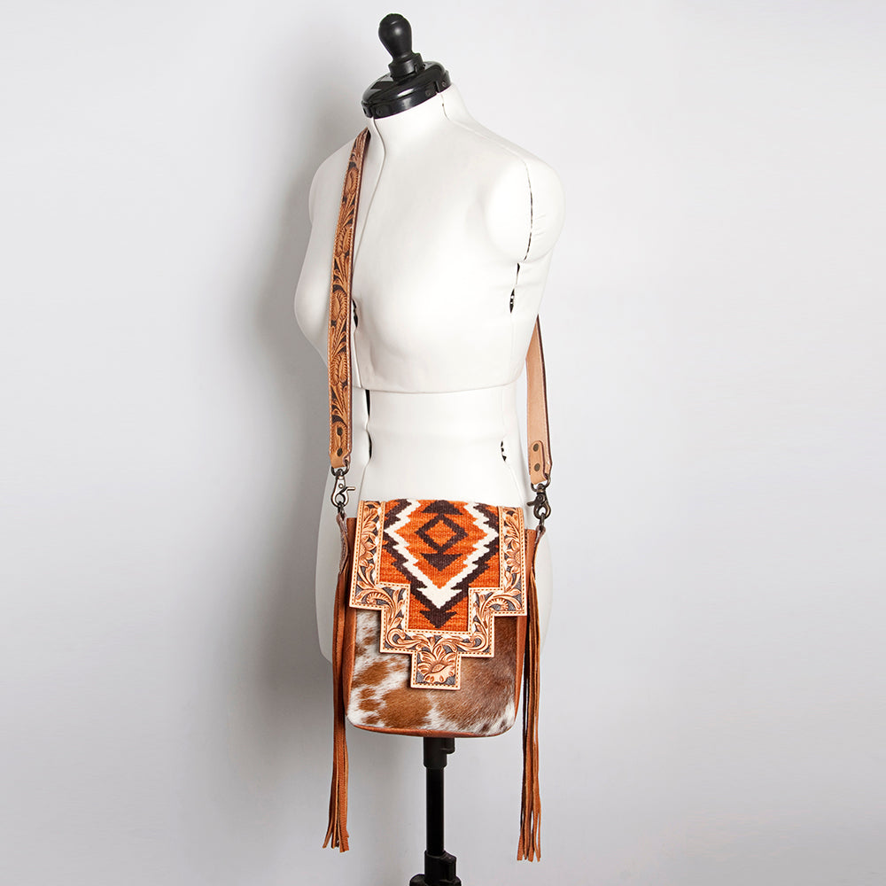 American Darling Cross Body Hand Tooled Saddle Blanket Hair On Genuine Leather Western Women Bag Handbag Purse Crossbody Cute