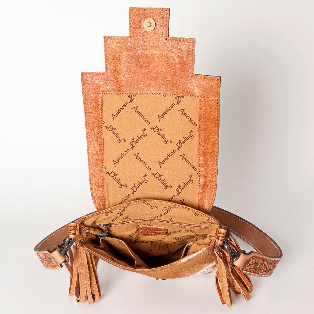 American Darling Cross Body Hand Tooled Saddle Blanket Hair On Genuine Leather Western Women Bag Handbag Purse Crossbody Cute