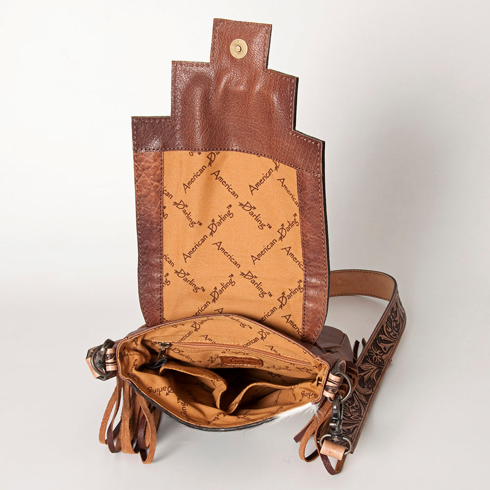 American Darling Cross Body Hand Tooled Saddle Blanket Hair On Genuine Leather Western Women Bag Handbag Purse Crossbody Cute