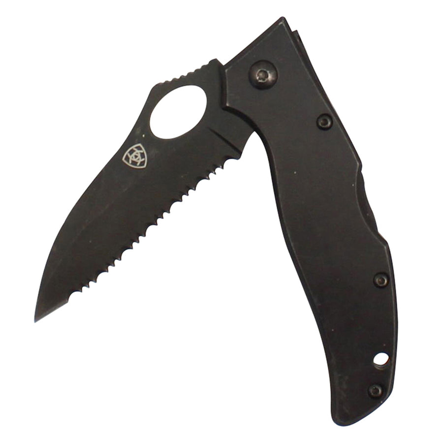 Ariat Serrated Edge Black Folding Knife by Hilason – Cowboy and equestrian accessories