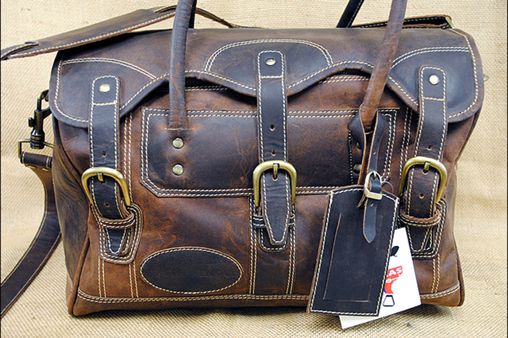15”W x 10”H x 8”D Leather Duffle Bag 15 Inches