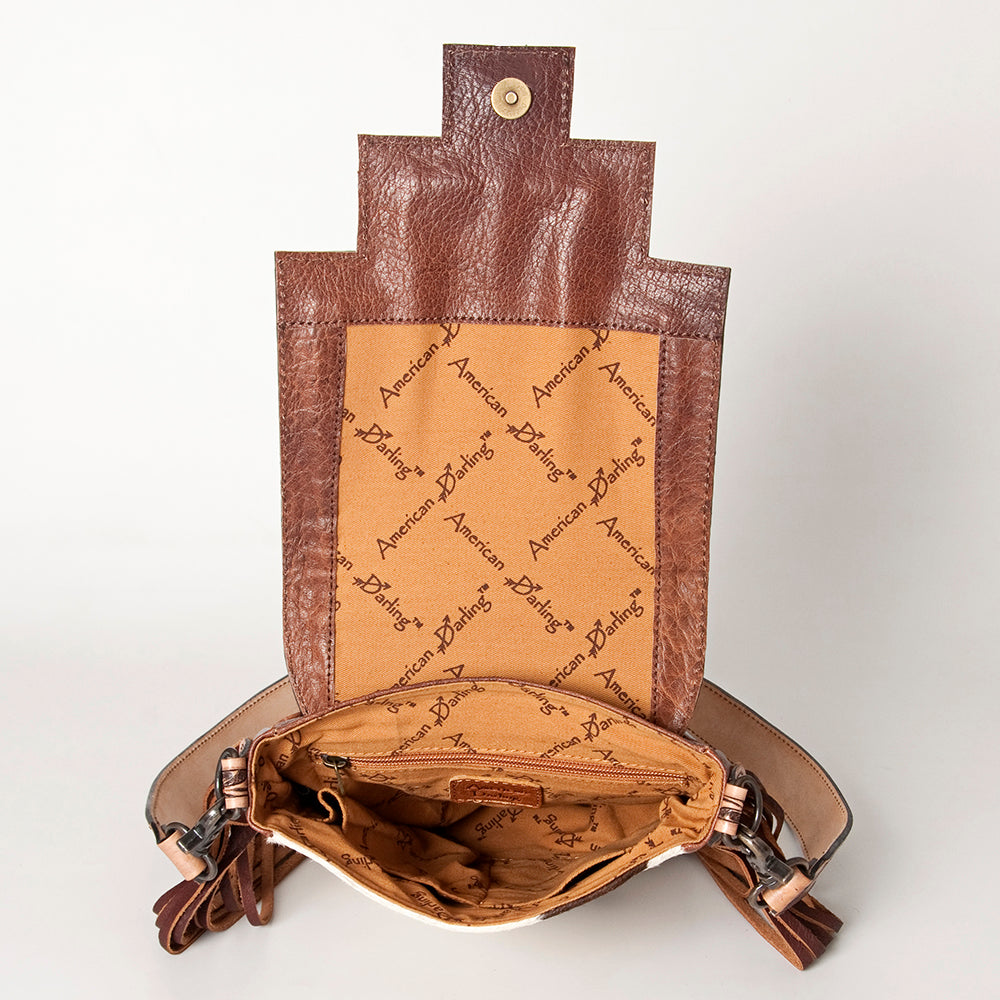 American Darling Cross Body Hand Tooled Saddle Blanket Hair On Genuine Leather Western Women Bag Handbag Purse Crossbody Cute