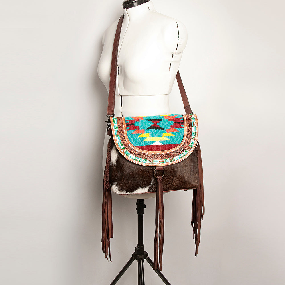 American Darling Messenger Hand Tooled Saddle Blanket Hair On Genuine Leather Women Bag Western Handbag Purse