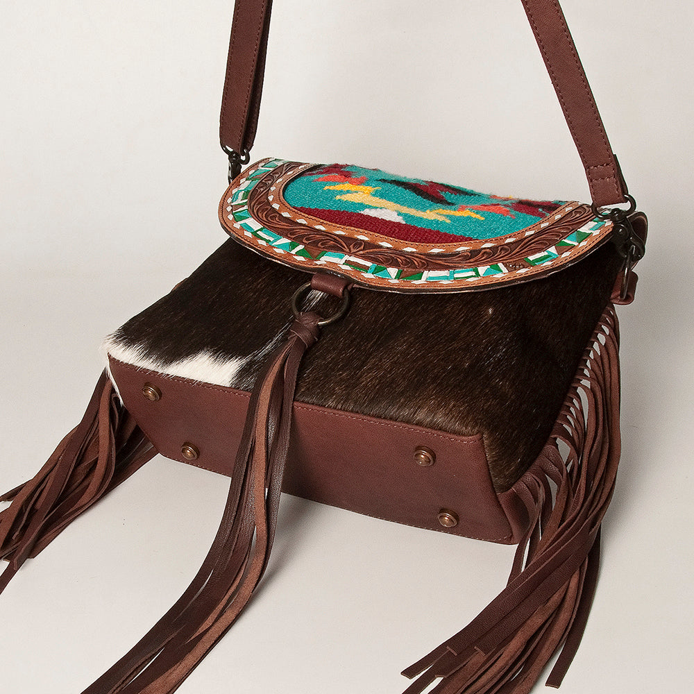 American Darling Messenger Hand Tooled Saddle Blanket Hair On Genuine Leather Women Bag Western Handbag Purse