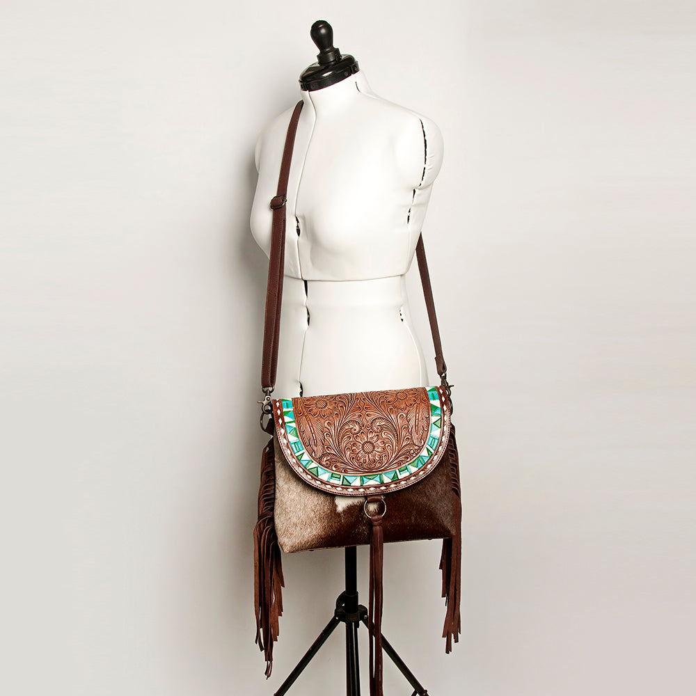 American Darling Messenger Hand Tooled Saddle Blanket Hair On Genuine Leather Women Bag Western Handbag Purse