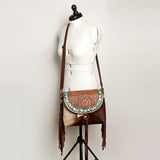 American Darling Messenger Hand Tooled Saddle Blanket Hair On Genuine Leather Women Bag Western Handbag Purse