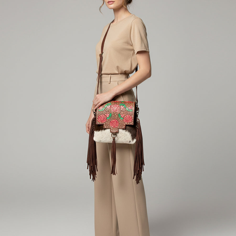 American Darling Cross Body II Hand Tooled Hair On Genuine Leather Women Bag Western Handbag Purse