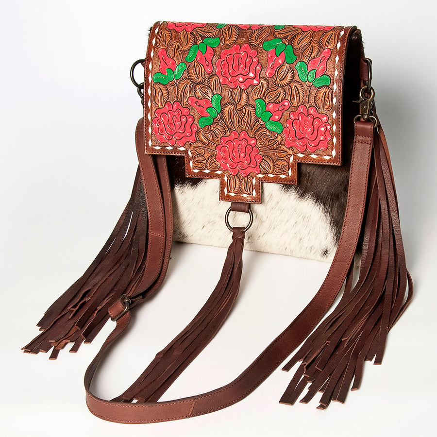 American Darling Messenger I Hand Tooled Hair On Genuine Leather Women Bag Western Handbag Purse - Uhorse
