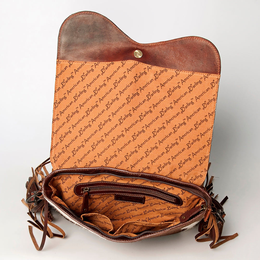 American Darling Messenger Hand Tooled Hair-On Genuine Leather Women Bag Western Handbag Purse