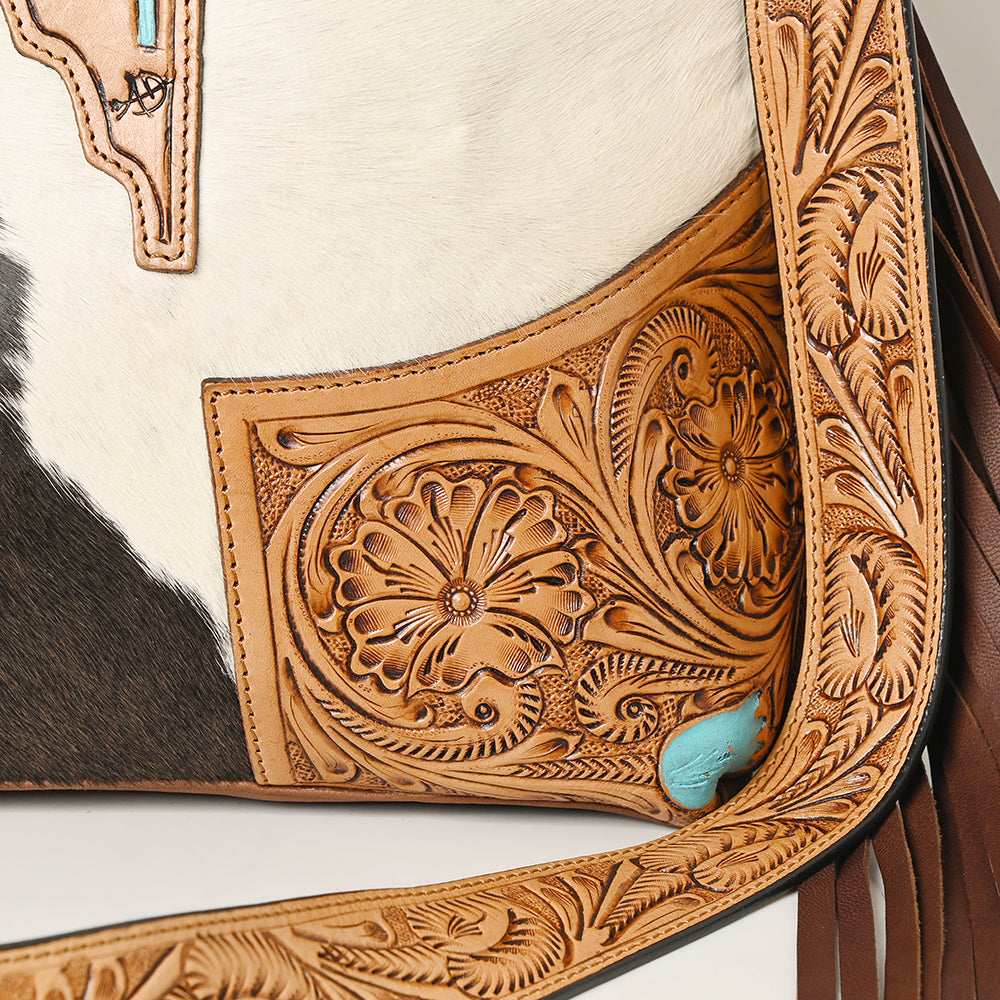 American Darling Messenger Hand Tooled Hair-On Genuine Leather Women Bag Western Handbag Purse