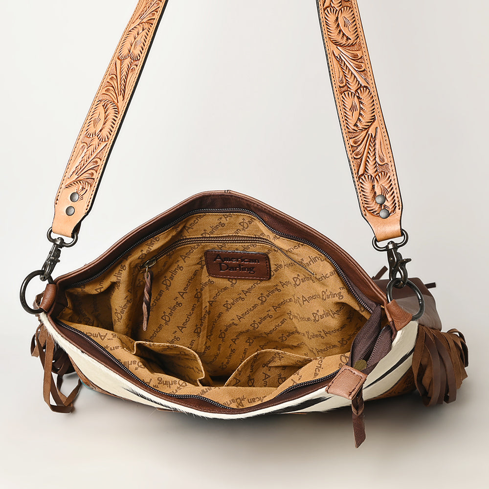 American Darling Messenger Hand Tooled Hair-On Genuine Leather Women Bag Western Handbag Purse
