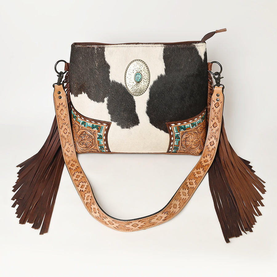 American Darling Messenger Hand Tooled Hair-On Genuine Leather Women Bag Western Handbag Purse