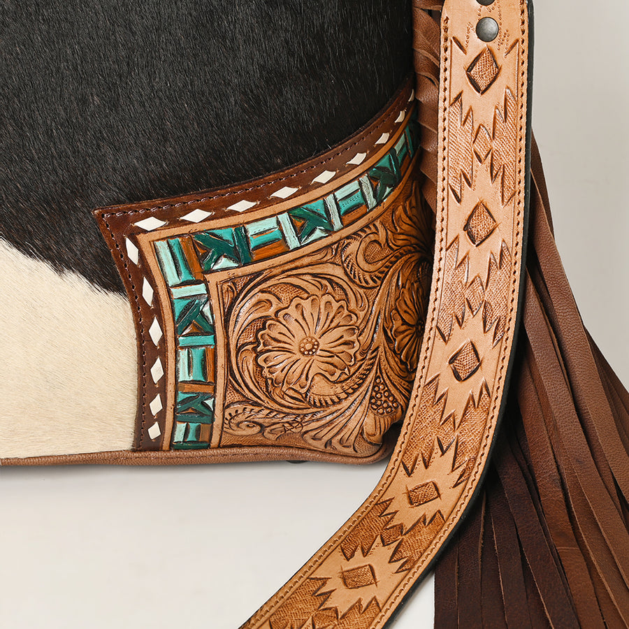 American Darling Messenger Hand Tooled Hair-On Genuine Leather Women Bag Western Handbag Purse