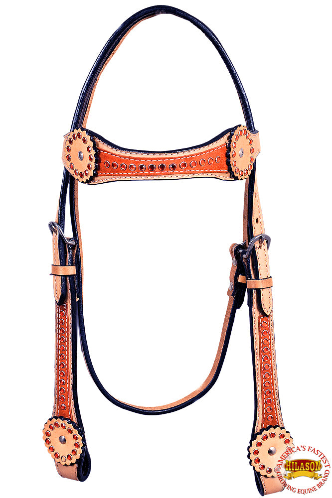 HILASON Western Horse Headstall Tack American Leather Tan | for Horses Headstalls