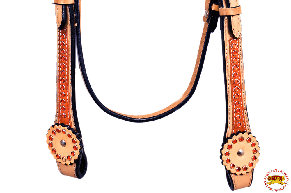 HILASON Western Horse Headstall Tack American Leather Tan | for Horses Headstalls