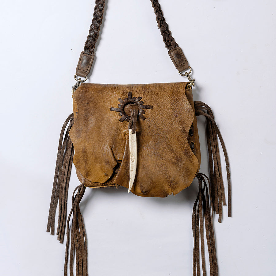 American Darling Cross body Bag Western Genuine Leather Handcrafted Purse with Fringes and Braided Strap