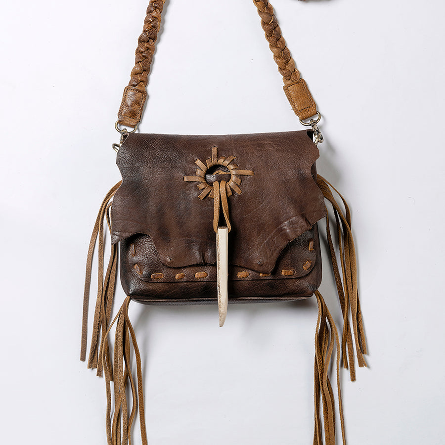 American Darling Cross body Bag Western Genuine Leather Handcrafted Purse with Fringes and Braided Strap