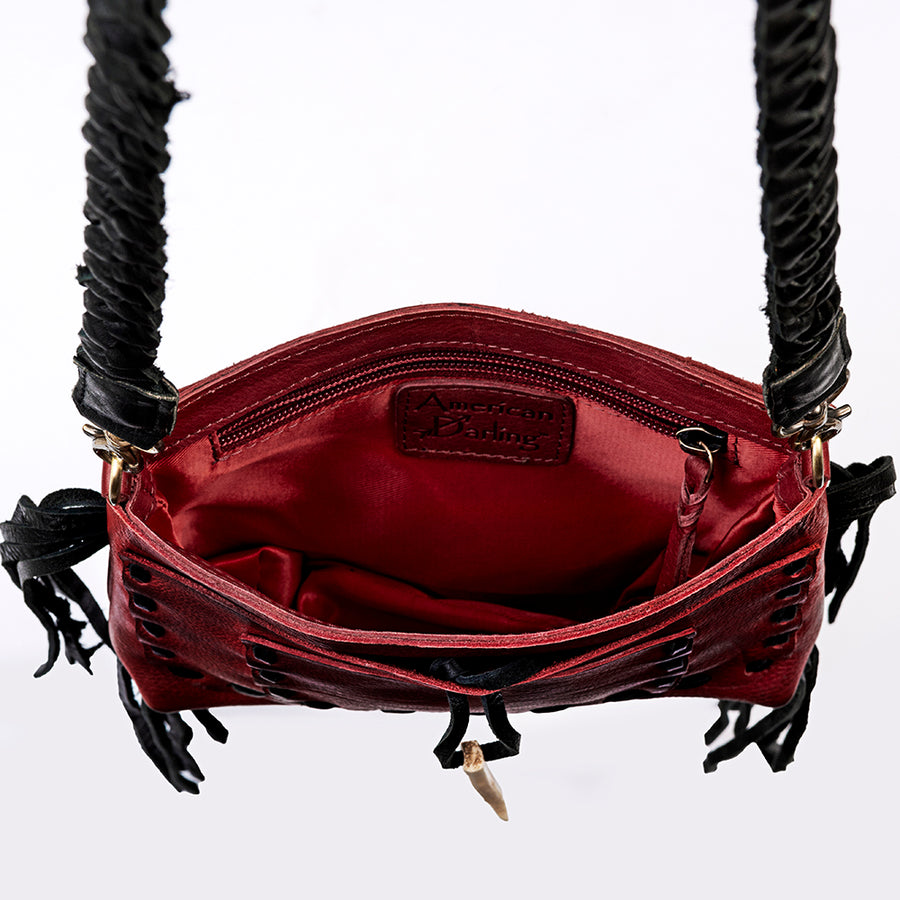 American Darling Cross body Bag Western Genuine Leather Handcrafted Purse with Fringes and Braided Strap