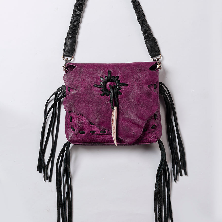 American Darling Cross body Bag Western Genuine Leather Handcrafted Purse with Fringes and Braided Strap