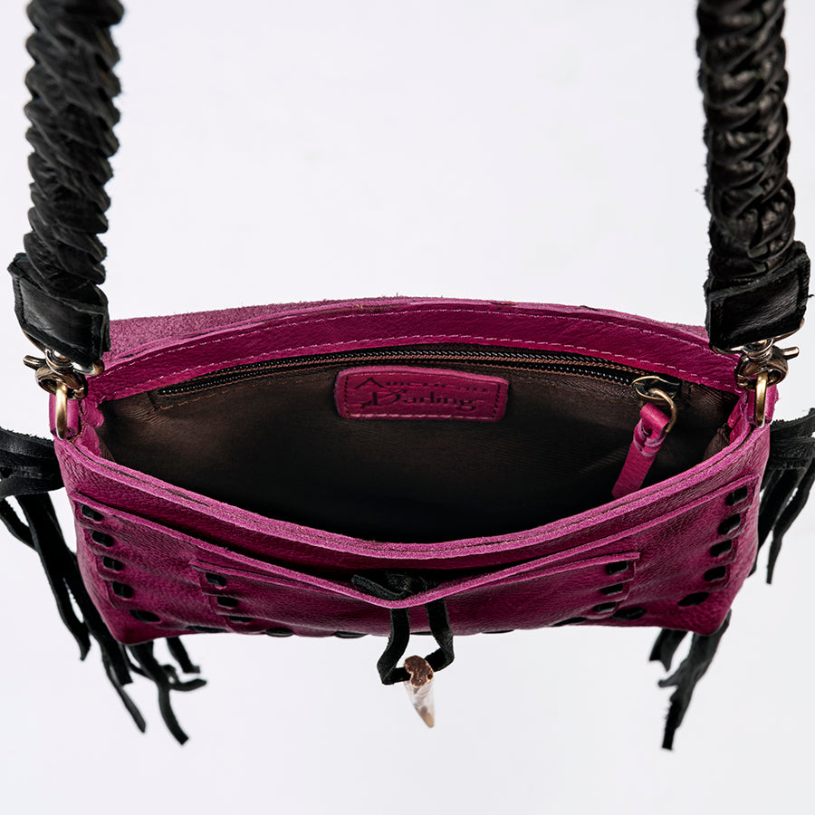 American Darling Cross body Bag Western Genuine Leather Handcrafted Purse with Fringes and Braided Strap