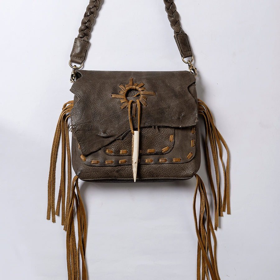 American Darling Cross body Bag Western Genuine Leather Handcrafted Purse with Fringes and Braided Strap