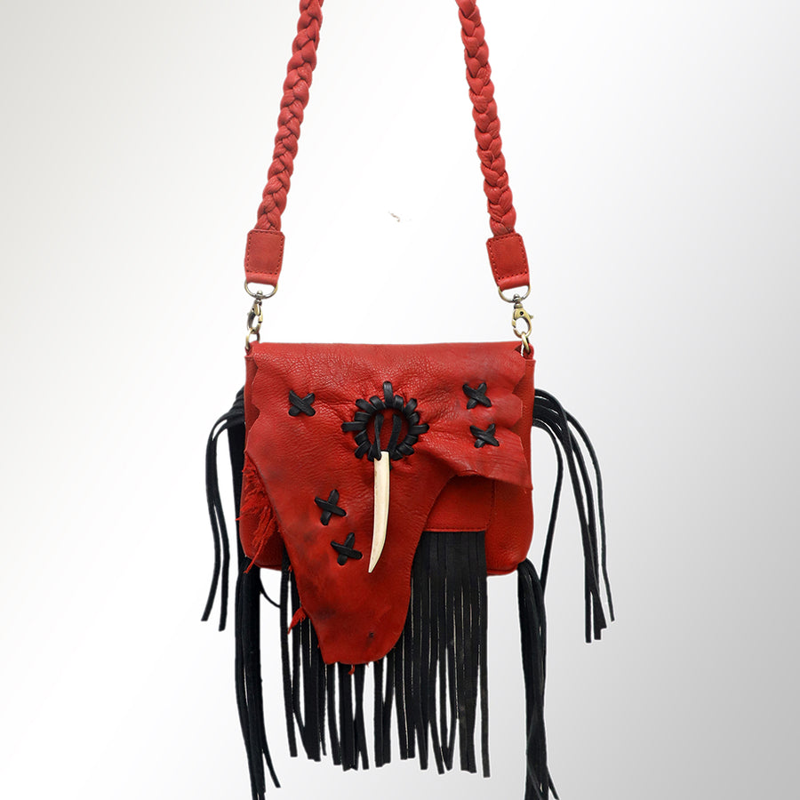 American Darling Cross body Bag Western Genuine Leather Handcrafted Purse with Fringes and Braided Strap