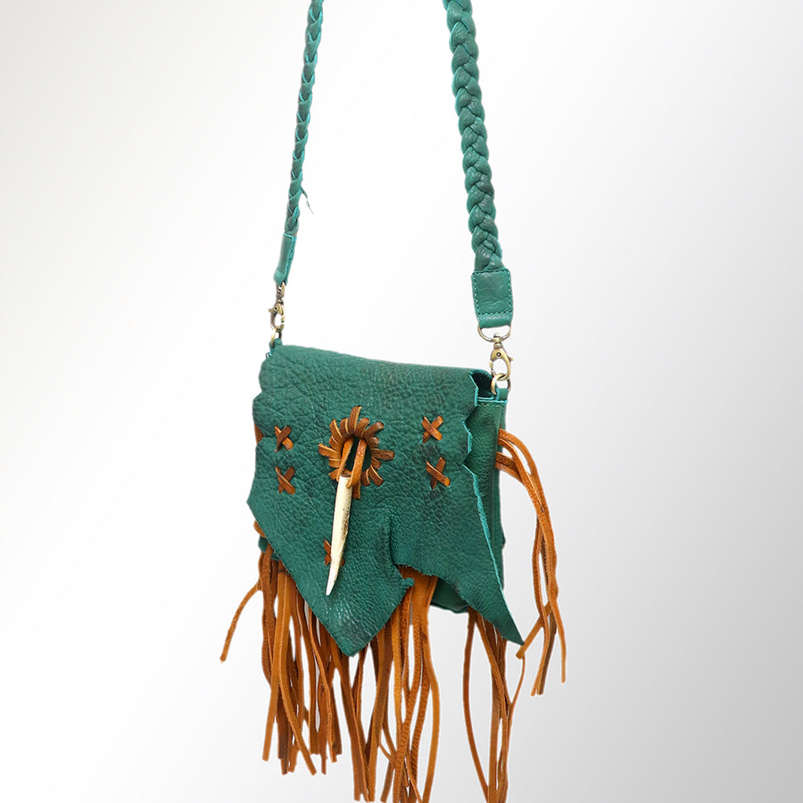 American Darling Cross body Bag Western Genuine Leather Handcrafted Purse with Fringes and Braided Strap
