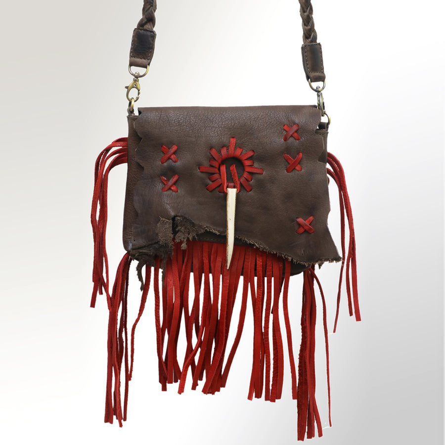 American Darling Cross body Bag Western Genuine Leather Handcrafted Purse with Fringes and Braided Strap