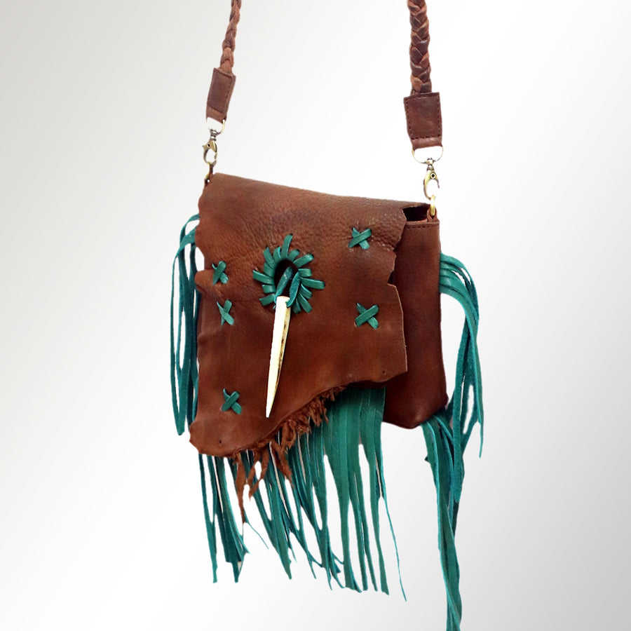 American Darling Cross body Bag Western Genuine Leather Handcrafted Purse with Fringes and Braided Strap