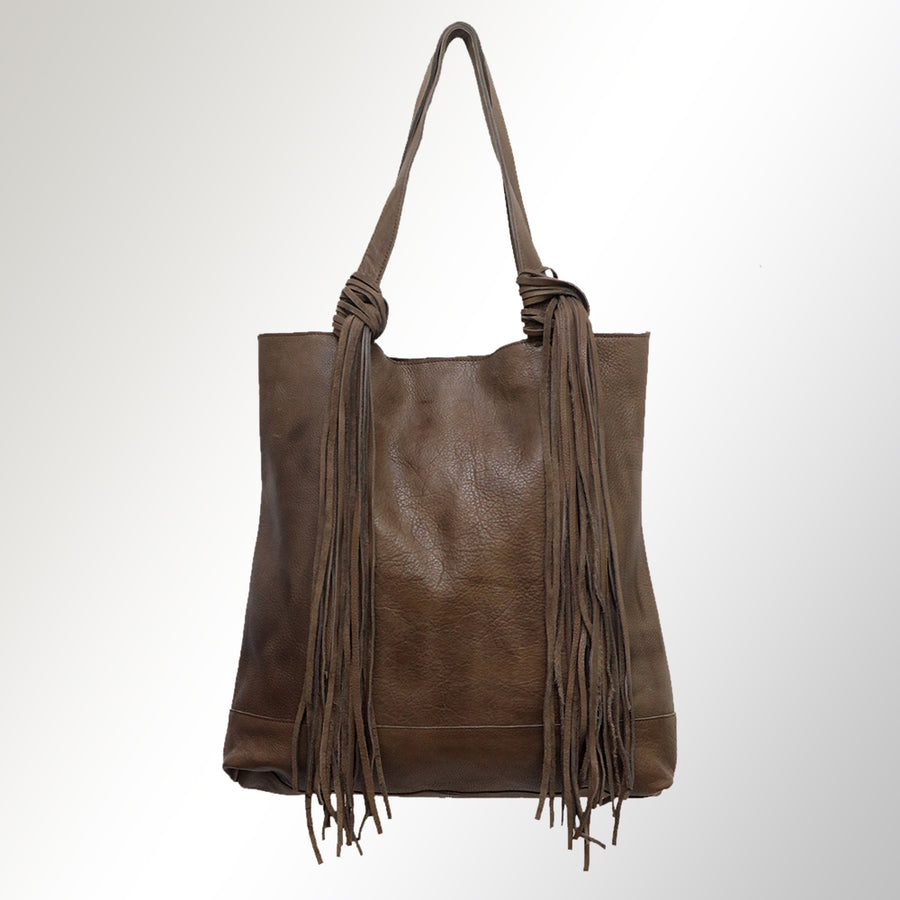 American Darling Tote Bag - Genuine Vegetable-Tanned Leather Western Purse with Fringes and YKK Zipper - 17x17in