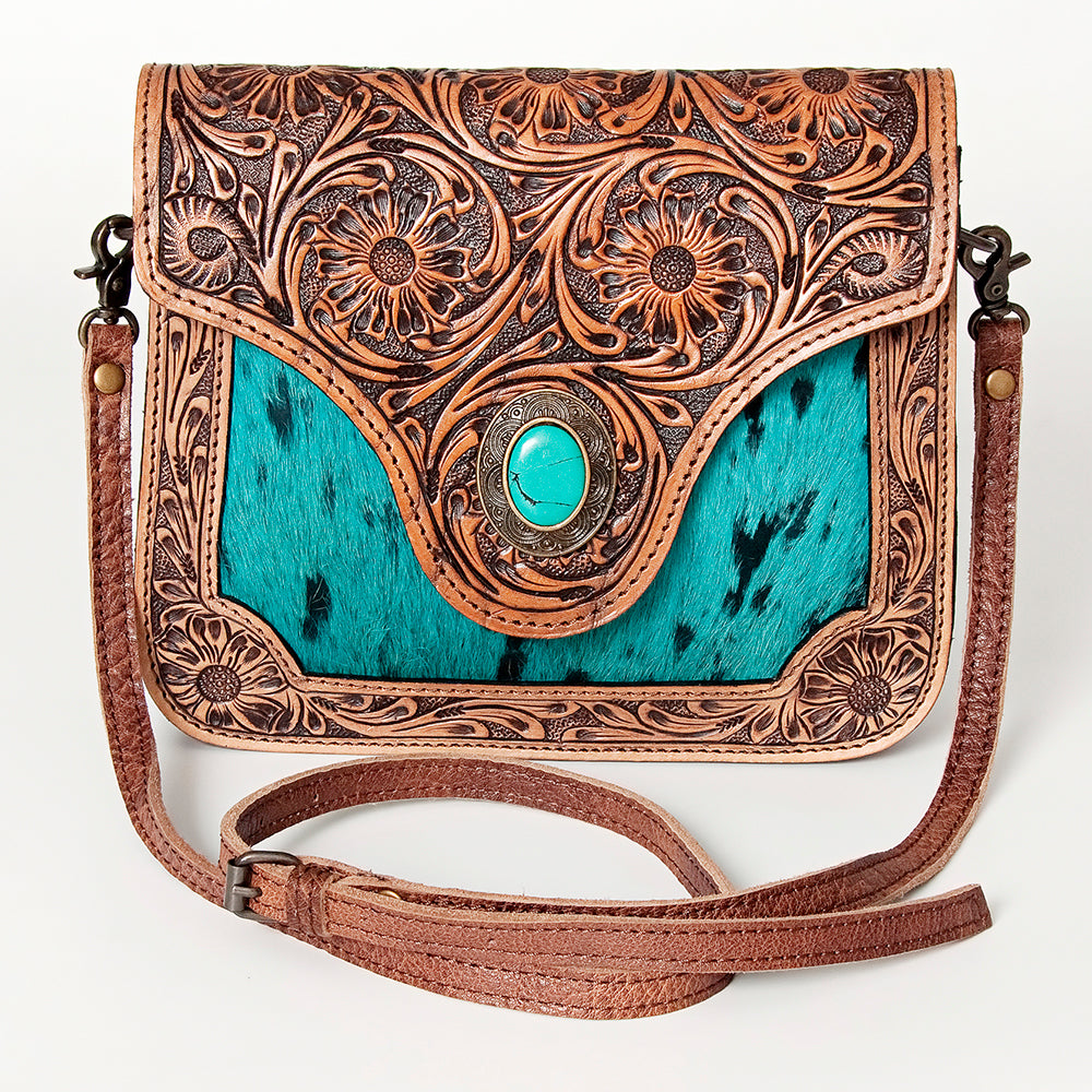 American Darling Small Crossbody Hand Tooled Hair On Genuine Leather Western Women Bag Handbag Purse | for Cute