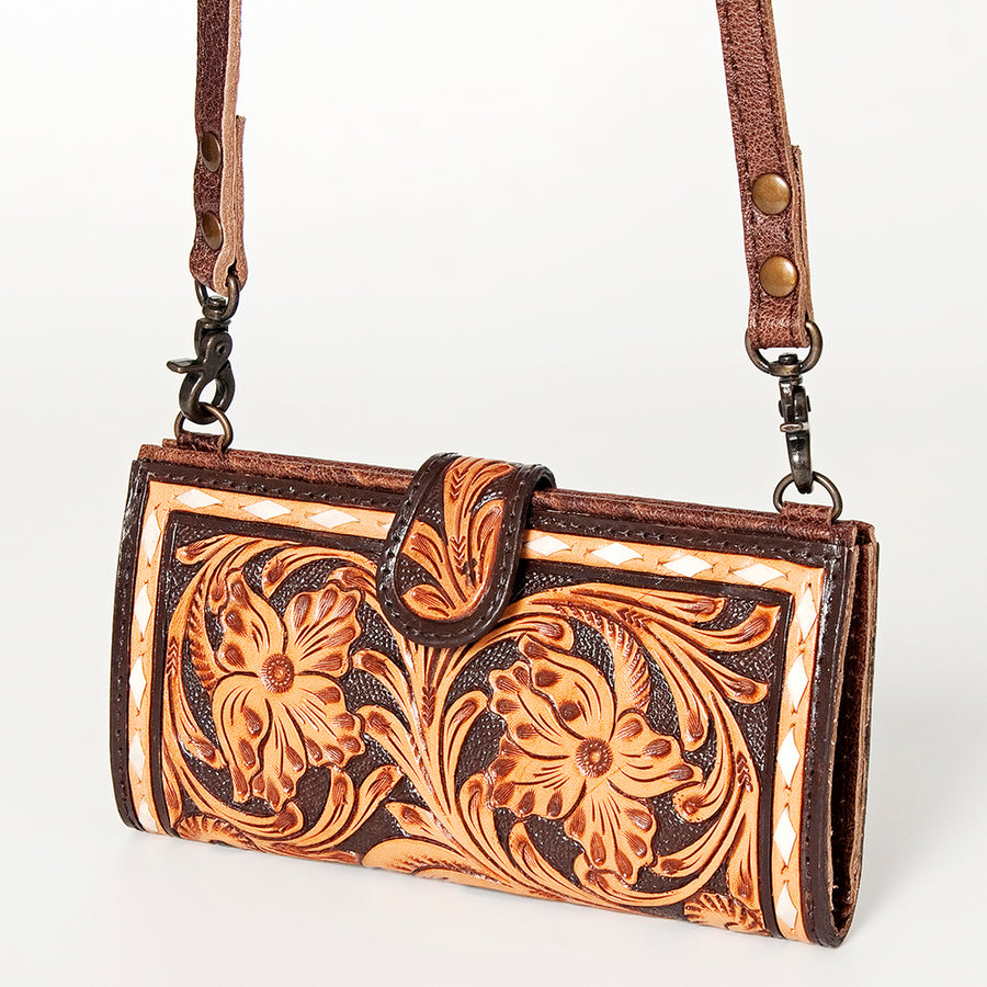American Darling Western Small Cross body Bag Hand Tooled Floral with Buck Stitched Detail - Uhorse