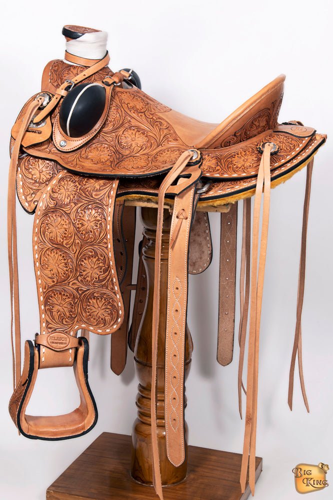 HILASON Western Horse Wade Backstitch Saddle American Leather Trail Barrel Racing | Hand Tooled & Roping For Horses