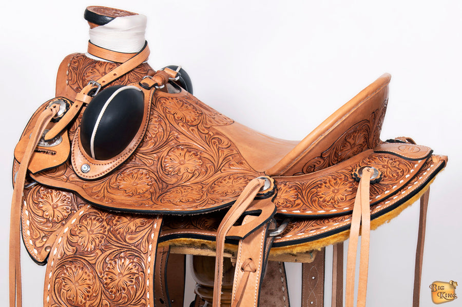 HILASON Western Horse Wade Backstitch Saddle American Leather Trail Barrel Racing | Hand Tooled & Roping For Horses