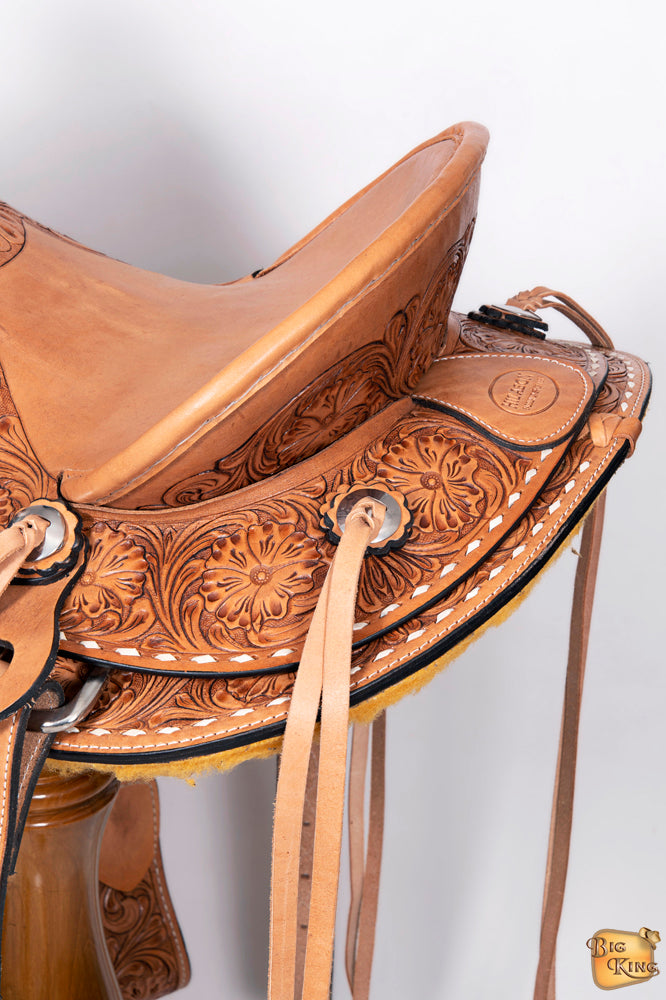 HILASON Western Horse Wade Backstitch Saddle American Leather Trail Barrel Racing | Hand Tooled & Roping For Horses