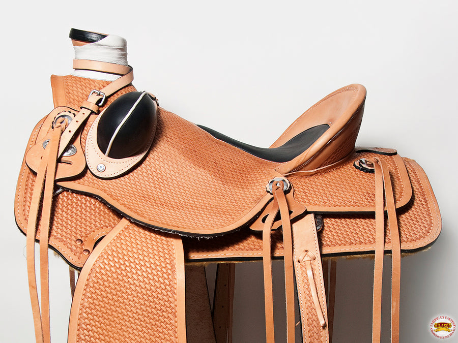 HILASON Western Horse Saddle American Leather Wade Ranch Roping Basketweave Tan | Hand Tooled & For Horses