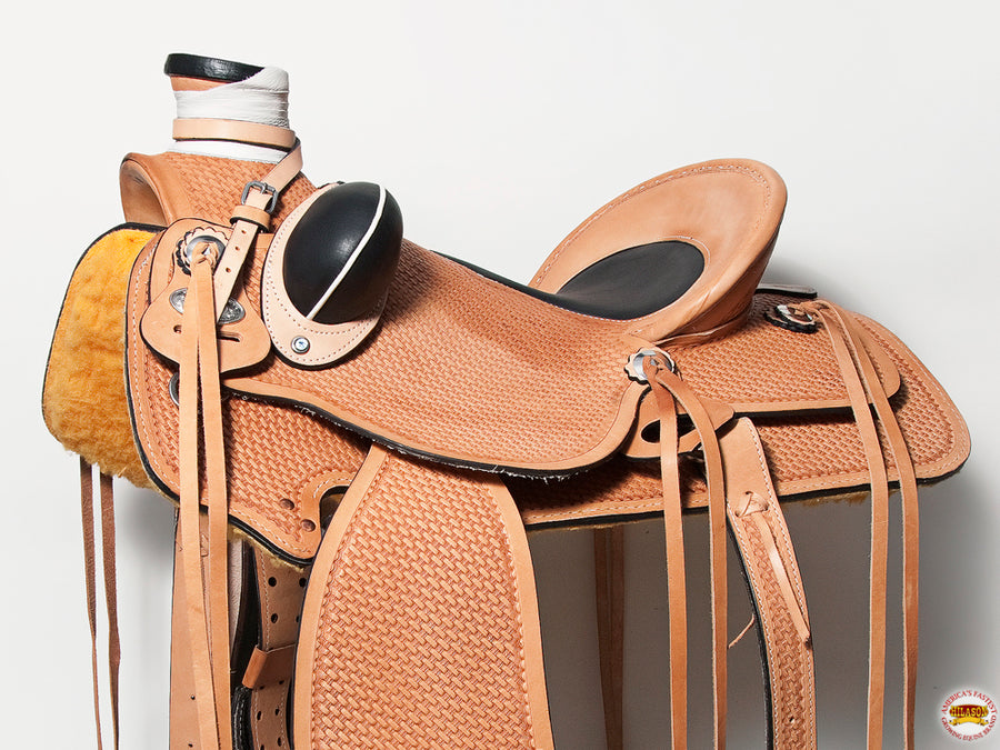HILASON Western Horse Saddle American Leather Wade Ranch Roping Basketweave Tan | Hand Tooled & For Horses