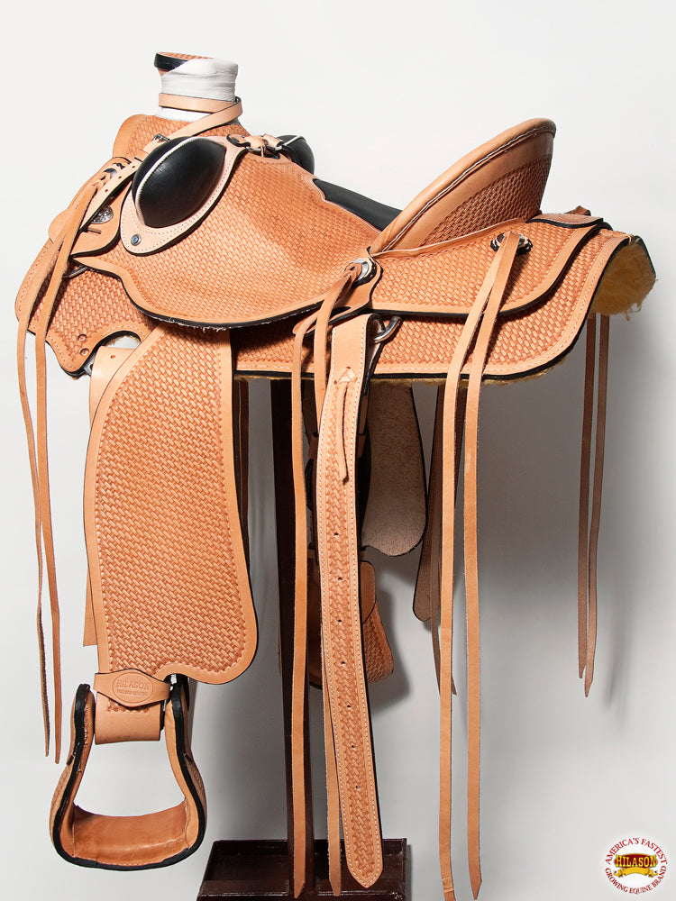 Western Horse Saddle American Leather Wade Ranch Roping Basketweave Tan Hilason