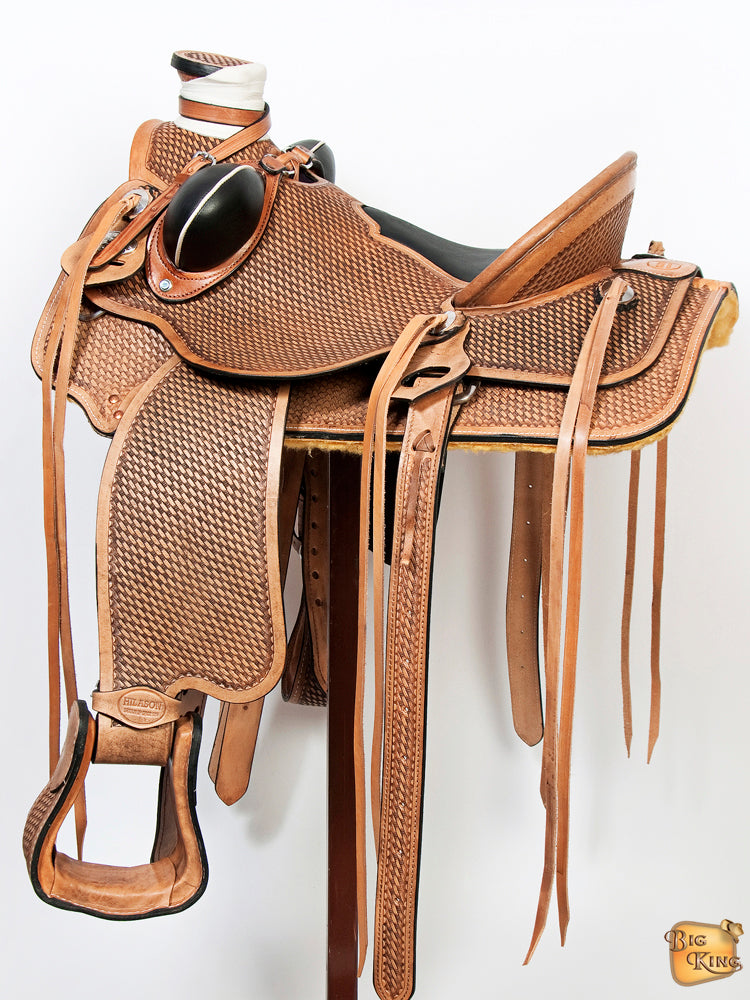 Western Horse Saddle American Leather Wade Ranch Roping Basketweave Brown Hilason