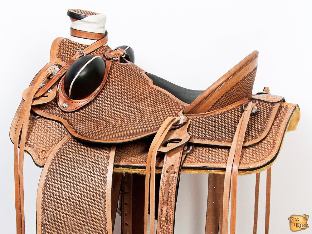 Western Horse Saddle American Leather Wade Ranch Roping Basketweave Brown Hilason