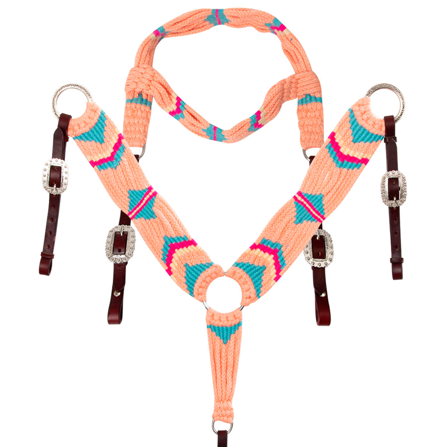 Hilason Horse 100% Wool Headstall Breast Collar Tack Woven Coral - Uhorse