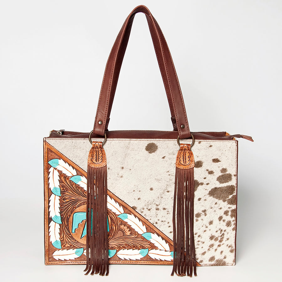 American Darling Tote Hand Tooled Hair on Genuine Leather Western Women Bag Handbag Purse | Travel Bags College Casual