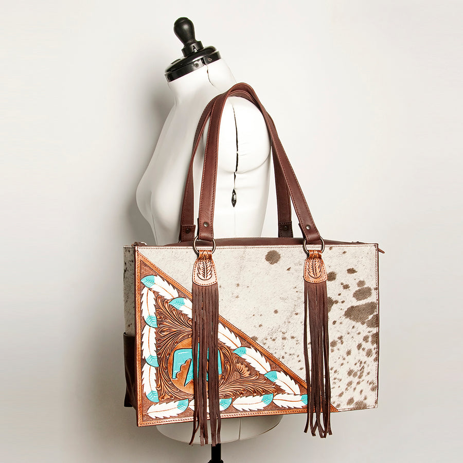 American Darling Tote Hand Tooled Hair on Genuine Leather Western Women Bag Handbag Purse | Travel Bags College Casual