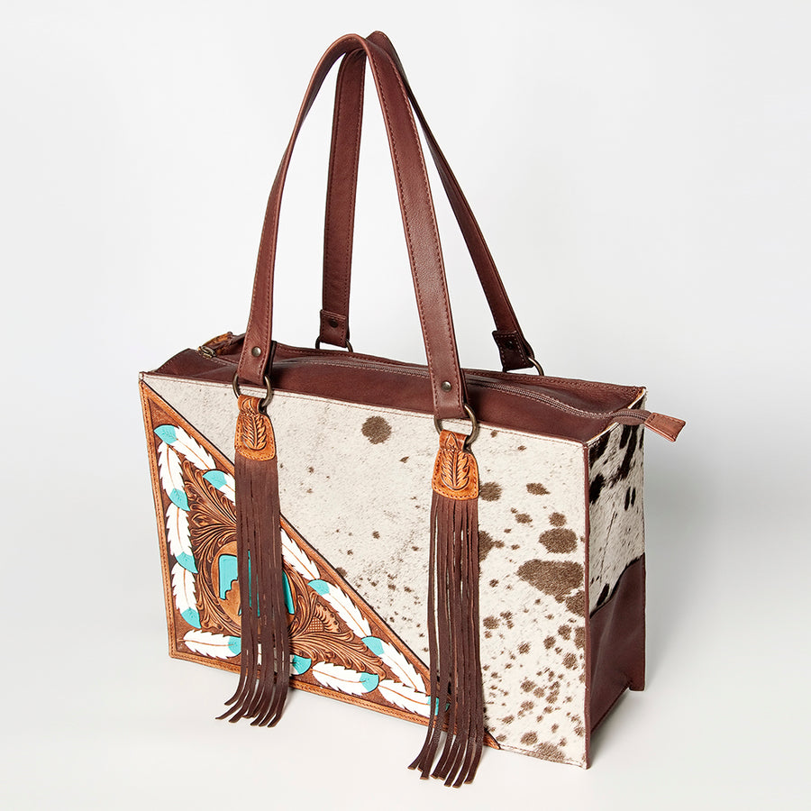 American Darling Tote Hand Tooled Hair on Genuine Leather Western Women Bag Handbag Purse | Travel Bags College Casual
