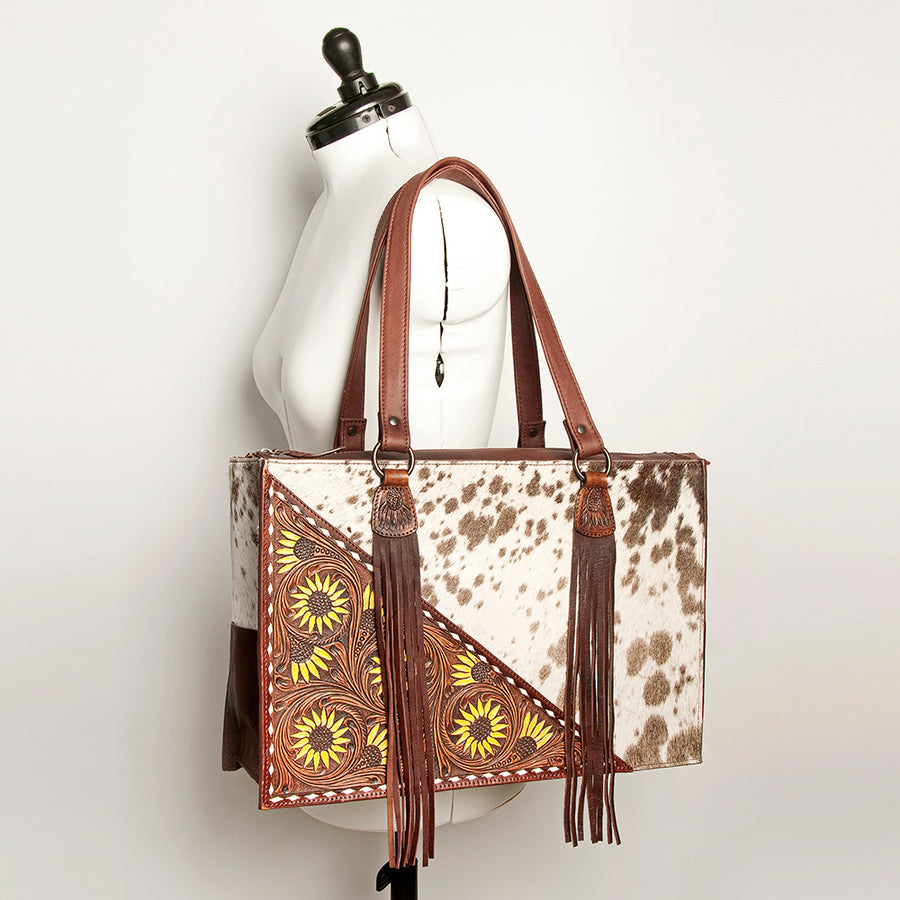 American Darling Tote Hand Tooled Hair on Genuine Leather Western Women Bag Handbag Purse | Travel Bags College Casual