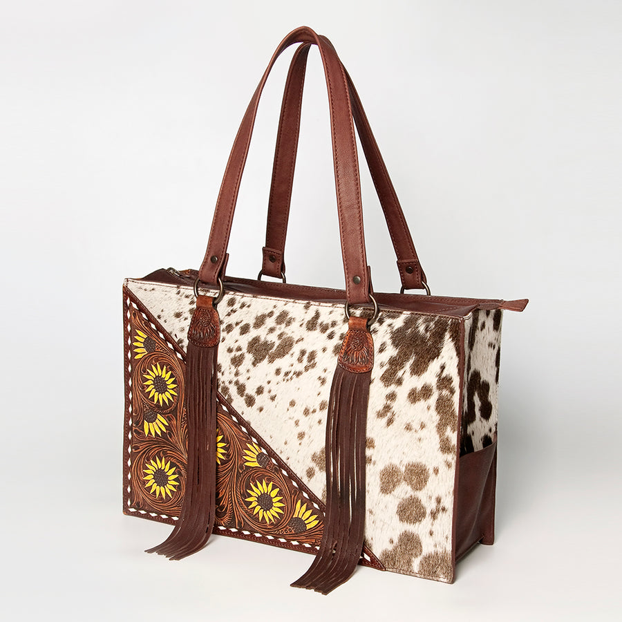 American Darling Tote Hand Tooled Hair on Genuine Leather Western Women Bag Handbag Purse | Travel Bags College - Uhorse